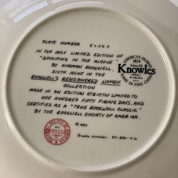 Norman Rockwell "Gossiping in the Alcove" Collectors Plate 1983 6th Knowles Vtg - Picture 4 of 6